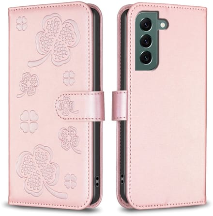 Voor Samsung Galaxy S24 FE 5G Vierbladig reliëf leren telefoonhoesje (roze)