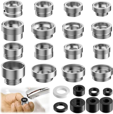 Waterkraan Adapter Set - Kraan Verloopstuk - Slangen Aansluiten - Massief Koper - 16 Stuks - Zilver