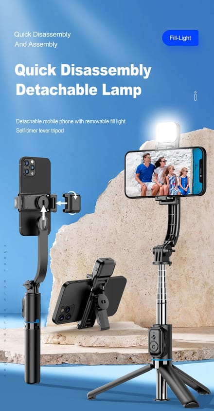 Gadgetking - Selfie Stick Tripod C01s voor Smartphone - voor iPhone 17, 17 Pro, iPhone 16 (Pro), iPhone 15 (Pro), iPhone 14 (Pro) iPhone 13 (13 Pro/13 Pro Max) iPhone 12 (12 Mini/ 12 Pro/ 12 Pro Max) - Zwart