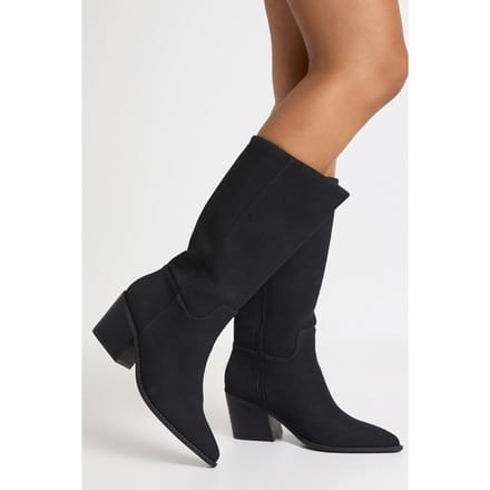 boohoo Dames Wijde Pasvorm Kuitlaarzen Western Laarzen | Black | Maat: 3