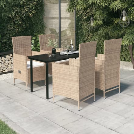 vidaXL - 5-delige - Tuinset - met - kussens - beige