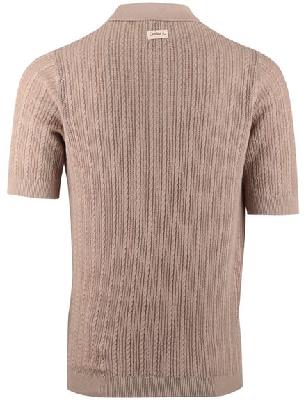 Polo Mos Mosh beige structuurtje korte mouw doorknoop