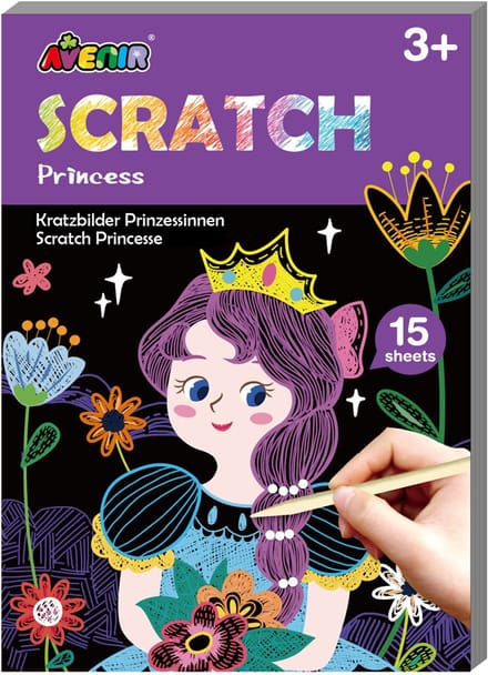 AVENIR Scratch Art Boek Mini A6 - Prinses - 15 Pagina'S - 3 Jaar