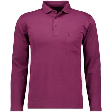 Ragman Polo Soft Knit Long Sleeve Chest Pocket Berry / male