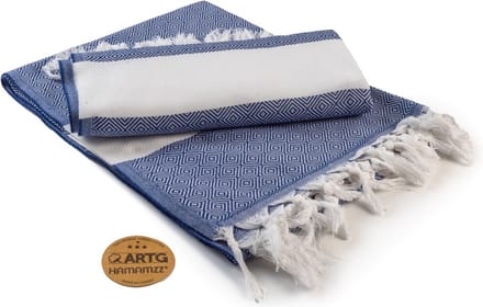 ARTG® Hamamzz - Hamamdoek - Original Marmaris De Luxe - Donkerblauw/Wit - 100 x 180 cm - AR056