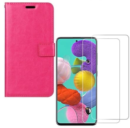 Bookcase hoesje Geschikt voor: Samsung Galaxy A51 Portemonnee roze met 2 stuks Glas Screen protector