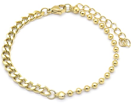 Duurzame Armband Dames - Schakel en balletjes - RVS - Verstelbaar 17-22 cm - Goud