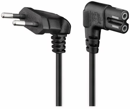 Goobay aansluitkabel eurostekker CEE 7/16 naar C7-bus, 0,3 m zwart, haakse 90° pluggen, 2-pins voedingskabel voor onder andere PlayStation en Xbox One