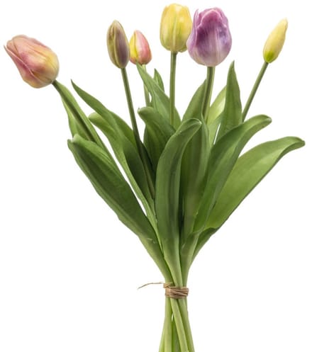 Emerald - Kunstbloem Tulp Bundel 40cm Geel/roze - Kunstplant voor binnen