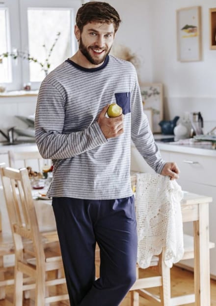 Key- heren pyjama - grijs/ marineblauw- katoen XXL