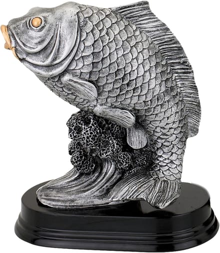 Grote Vis Trofee - Viswedstrijd Prijs - Wedstrijd Winnaar - XL Extra Large Formaat - 29 cm Hoog - Zilver Goud