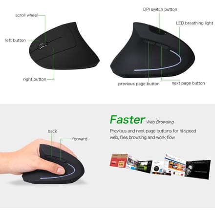 2.4G draadloze verticale muis voor linkshandigen USB ergonomische optische muis voor linkshandigen hoge precisie