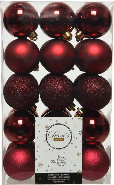 Decoris kerstballen - 30x st - donkerrood - D6 cm - kunststof - kerstversiering