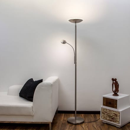 Lindby LED vloerlamp Malea, nikkel, leeslamp, dimbaar