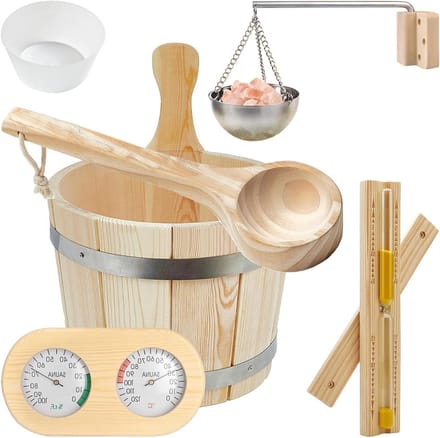Omgoods - Sauna Emmer Set (5L) - Inclusief Lepel en Thermo Hygrometer voor Ontspanning
