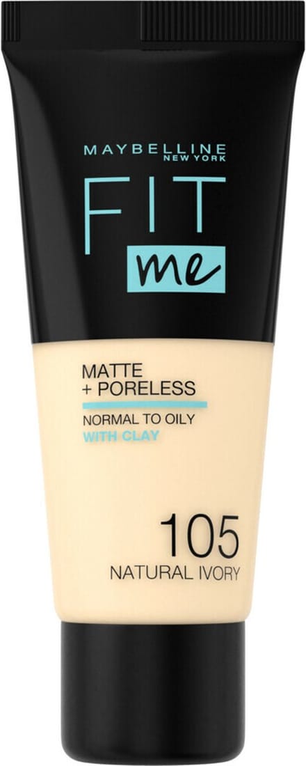 Maybelline - Fit Me Matte + Poreless Foundation 105 Natural Ivory - 3 x 1 stuk - Voordeelverpakking