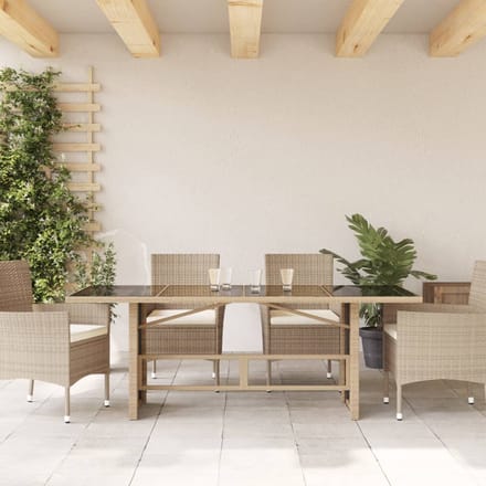 vidaXL - Tuintafel - met - glazen - blad - 190x80x75 - cm - poly - rattan - beige