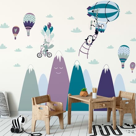 Scandinavische bergstickers met leuke dieren, 70 x 105 cm