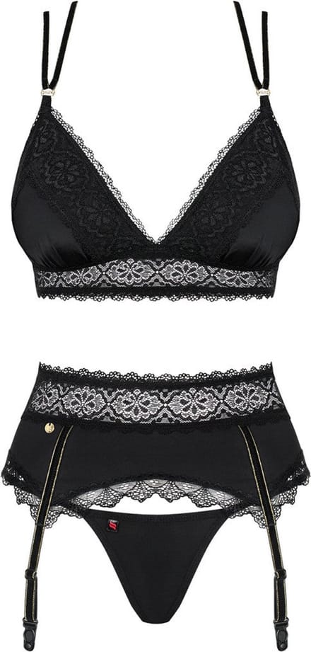 Obsessive Lolitte BH met Jarretel & String - Erotische Lingerieset - Maat L/XL - Zwart
