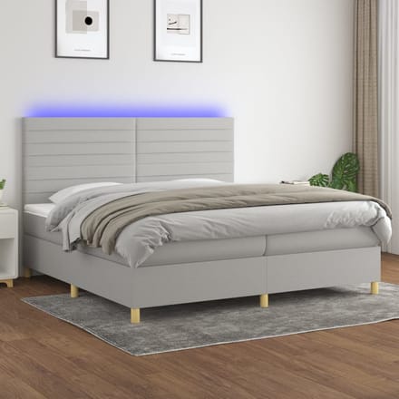 vidaXL - Boxspring - met - matras - en - LED - stof - lichtgrijs - 200x200 - cm