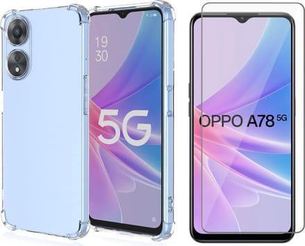 Hoesje geschikt voor Oppo A78 - Screen Protector GlassGuard - Back Cover Case ShockGuard Transparant & Screenprotector