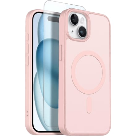 Northjo 2-in-1 iPhone 15 Hoesje – Shockproof, MagSafe + Screenprotector Roze