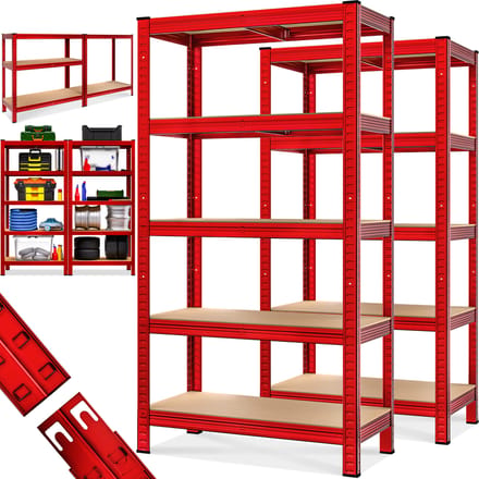 Stellingkast Set van 2 – 180x90x40cm Belastbaar tot 1750kg - Rood