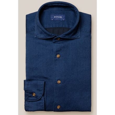Eton Overhemd Satin Indigo Uni Garment Washed Donker Blauw / male