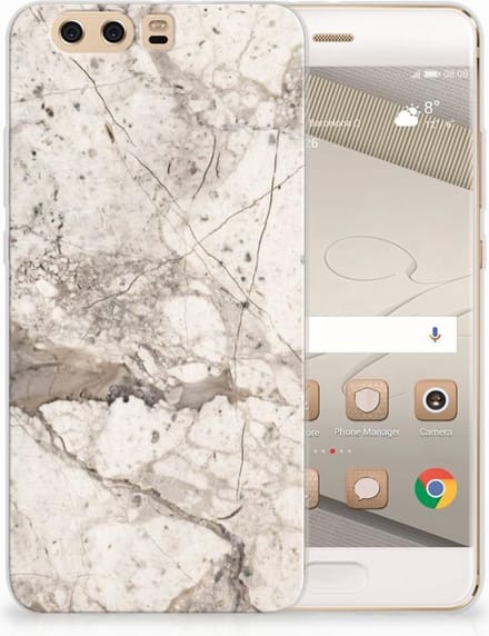 Huawei P10 Plus TPU Siliconen Hoesje Marmer Beige