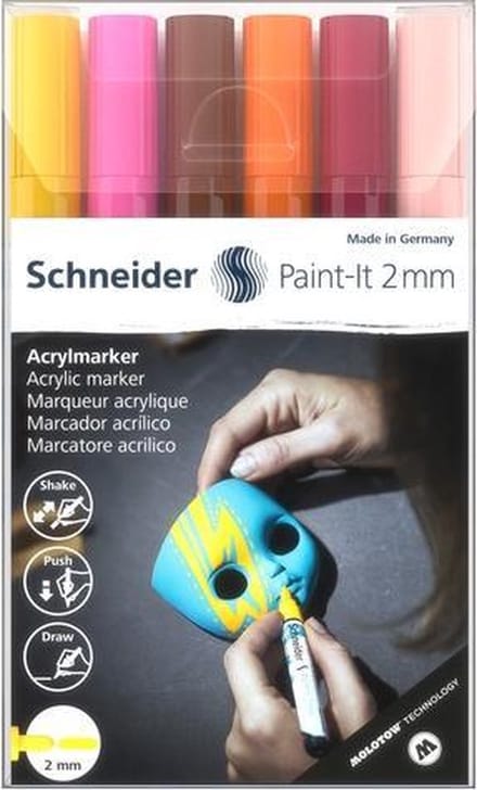 Schneider acrylmarker set - Paint-It 310 - schrijfbreedte 2mm - 6 kleuren - verfstift - S-120197