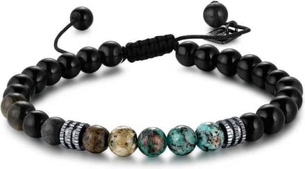 Twice As Nice Armband in edelstaal, zwarte en groene bollen 21cm