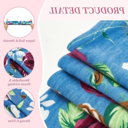 Set van 6 Elastische Brede Haarbanden, Multikleur Bloemenpatroon voor Yoga,