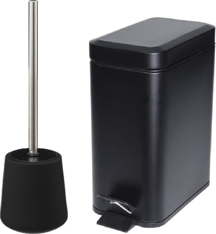 5Five Badkamer/toilet accessoires set - WC-borstel/pedaalemmer 5L- zwart - metaal/polyresin