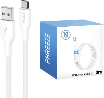 Multipack usb naar usb C kabels 3m - Charging cables - 10 pack
