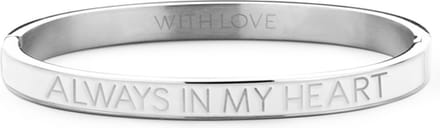Key Moments 8KM-BC0002 Stalen Bangle met Tekst - Always in My Heart - One-size - Zilverkleur / Wit