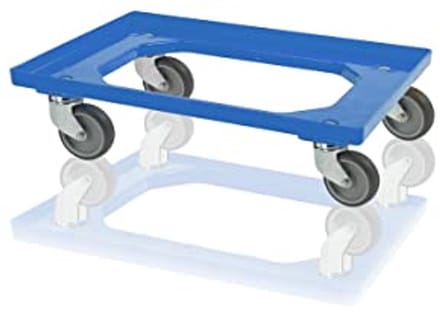 Transportroller blauw met rubberen wielen voor eurocontainers 60x40