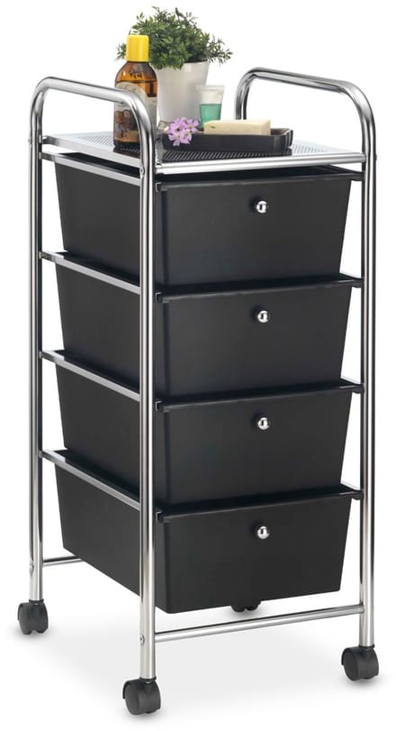 Rolcontainer GINA met 4 lades in chroom/zwart
