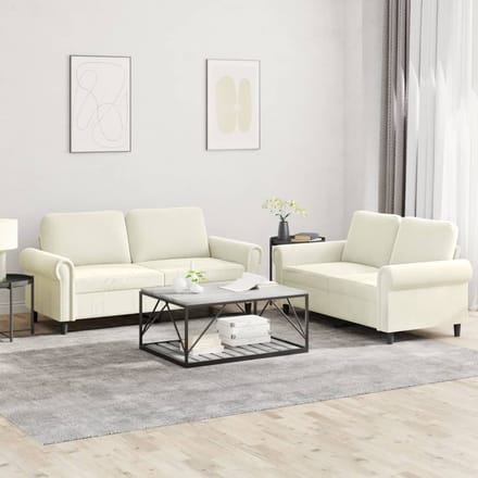 vidaXL - 2-delige - Loungeset - met - kussens - fluweel - crèmekleurig