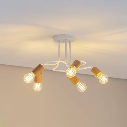 Envostar Joiy plafondlamp 5-lamps verdeeld wit/hout