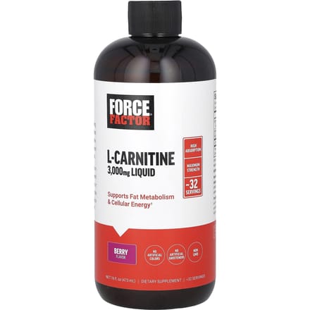 Force Factor, Vloeibare L-Carnitine, Bessen smaak, 3.000 mg, 16 fl oz (473 ml)