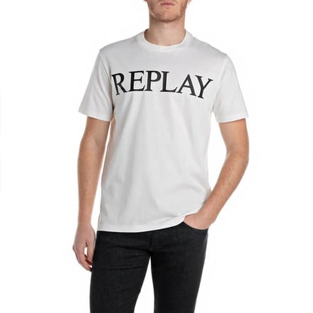 Replay Heren T-Shirt BASIC JERSEY BIG 30/1 regular fit Wit M Ronde Hals Volwassenen