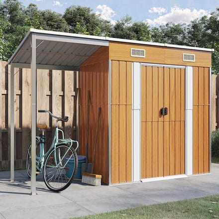 vidaXL - Tuinschuur - met - verlengd - dak - 277x107x181 - cm - staal - lichtbruin