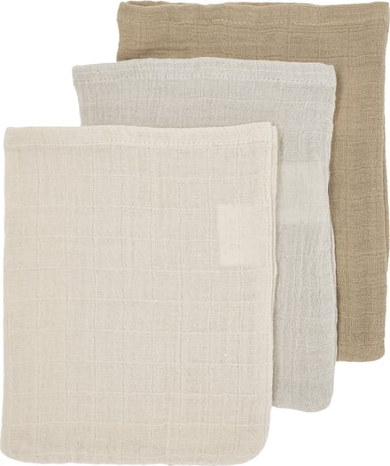Meyco Baby Uni Hydrofiele Washandjes - 3 Stuks - Soft sand/Greige/Taupe