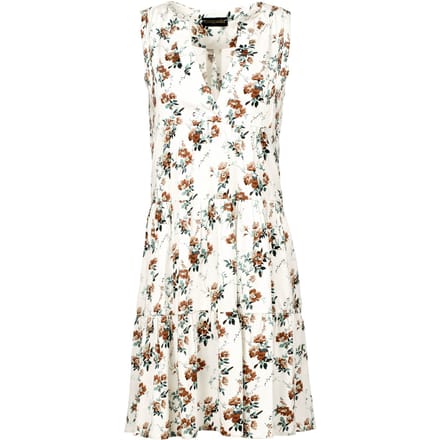 Mouwloze A-lijn ecru bloemen Jurk