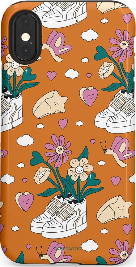 Casetastic hoesje geschikt voor Apple iPhone X / Apple iPhone XS - Dubbellaagse bescherming - Hartentuin - Fashion Case - Terracotta Zand Lichtgrijs