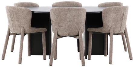 Strada eethoek uittrekbare tafel Ø120cm, 170cm en 6 stoelen zwart, bruin.