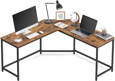 MIRA Home Hoekbureau - Bureau - Computertafel industrieel - Bruin/zwart - 149x149x75 cm