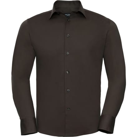 Russell Collection Heren Stretch Overhemd Met Lange Mouwen (Chocolade)
