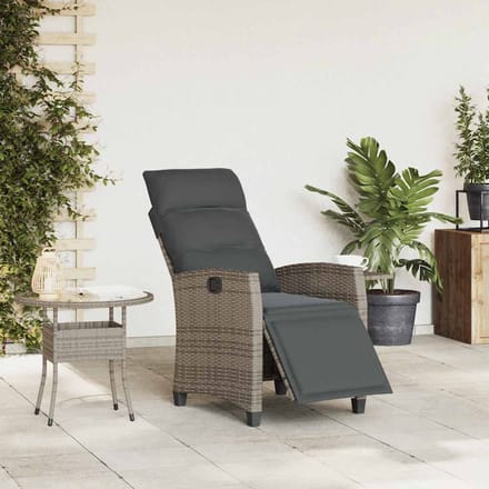 vidaXL - Verstelbare - tuinstoel - met - bijzettafel - poly - rattan - grijs