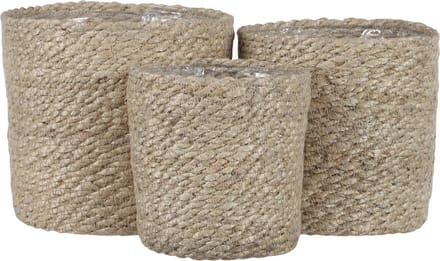 Mica Decorations Atlantic Plantenmand - Set van 3 - H16 x Ø16 cm - Jute - Crème